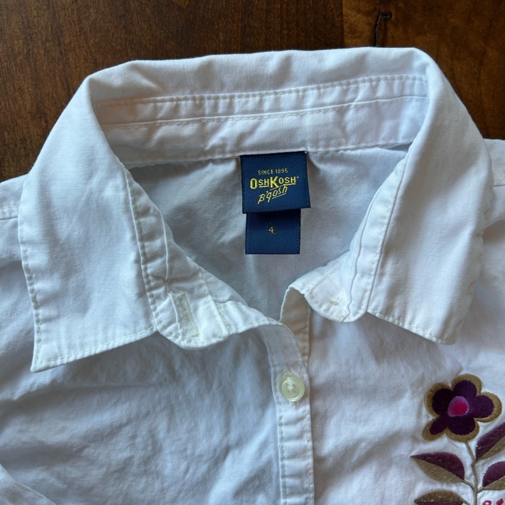 Oshkosh Kids 100% Cotton White Long Sleeve Button Up 4T - Picture 4 of 5